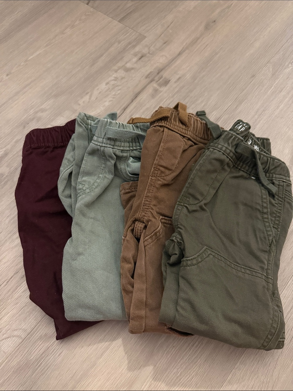 Gap Kids Stretch Pants - Green, Brown, Sage, Maroon - size 3T. Set of 4